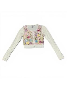 Y2K Embroidered Floral Sequin Cropped Cardigan Sweater